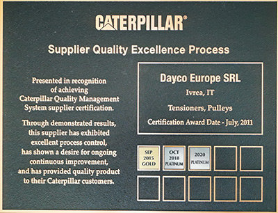 CATERPILLAR FURTHER RECOGNIZES DAYCO’S QUALITY CONTROL PROCESSES